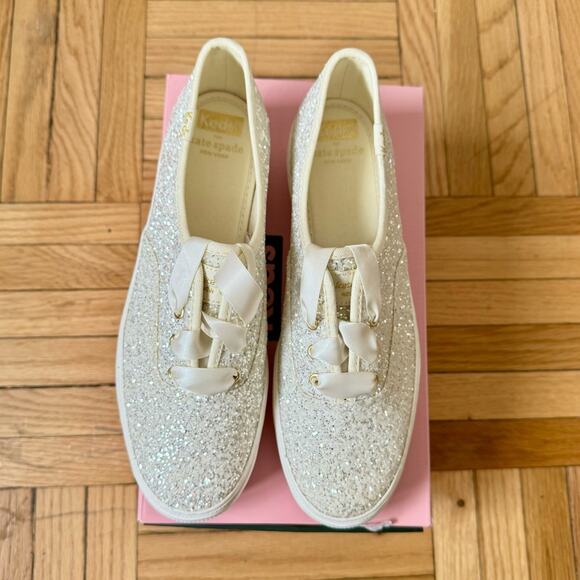 NWT Kate Spade x Keds New York Triple Glitter Sneakers Cream Sz 8 - Picture 4 of 8